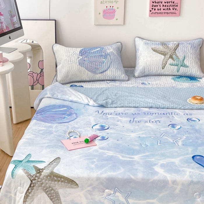 91家纺网 家纺一手货源 找家纺 顾里家纺 2023新款凉席豆豆夏被套件 海洋贝壳