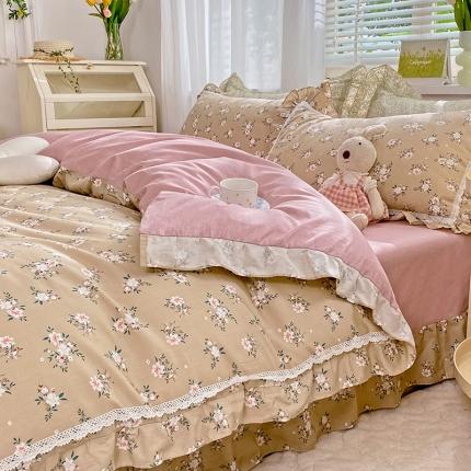 艾唯希  2024新款法式花边全棉四件套 蔷薇-黄