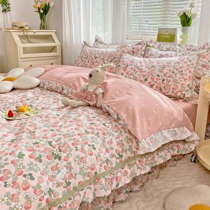 艾唯希 2024新款法式花边全棉四件套 甜心草莓