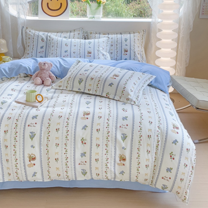 91家纺网 家纺一手货源 找家纺 布可家纺 2025新款水洗磨毛印花四件套（提供买家秀） 草莓兔