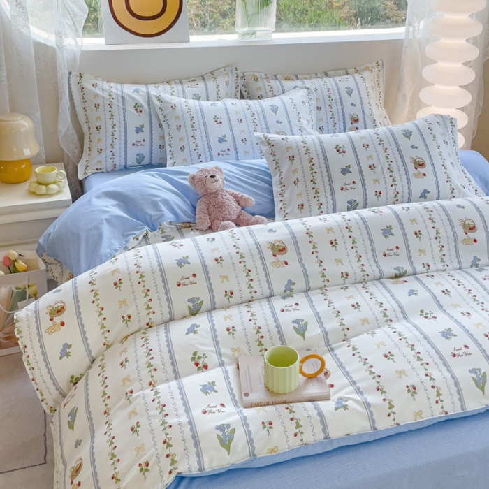 91家纺网 家纺一手货源 找家纺 布可家纺 2025新款水洗磨毛印花四件套（提供买家秀） 草莓兔