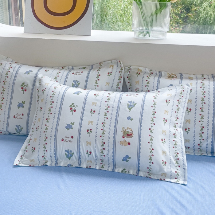 91家纺网 家纺一手货源 找家纺 布可家纺 2025新款水洗磨毛印花四件套（提供买家秀） 草莓兔