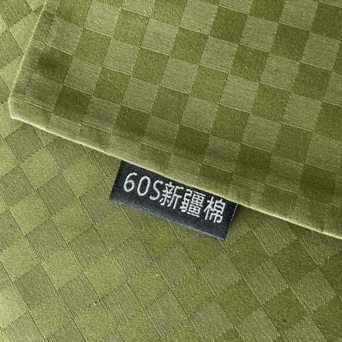 91家纺网 家纺一手货源 找家纺 琪格格 2023新款60支长绒棉小方格提花单品床单和枕套 橄榄绿