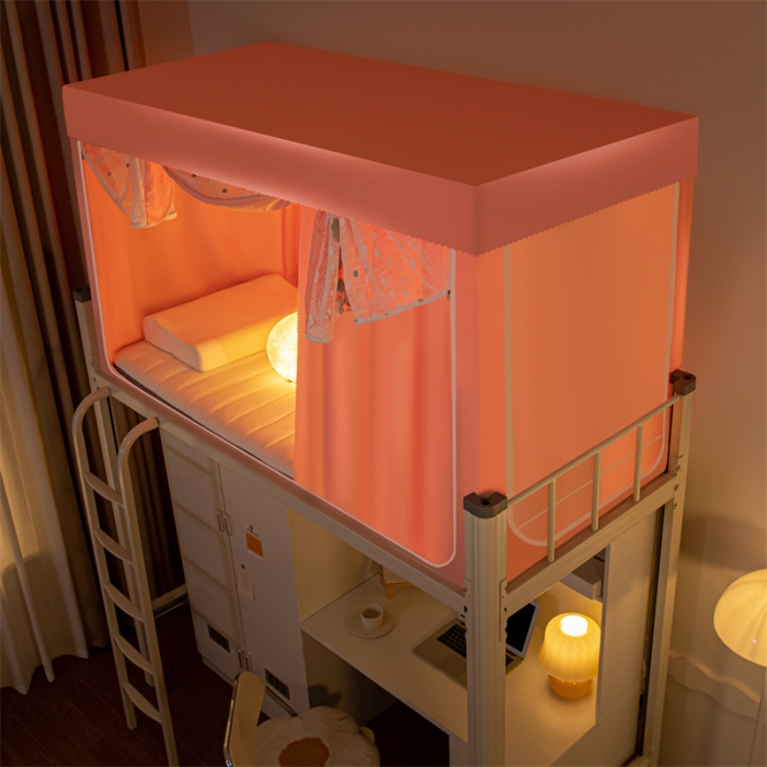 91家纺网 家纺一手货源 找家纺 千逸虹 2024新款强遮光布料刺绣纱上下铺帐纱 粉色