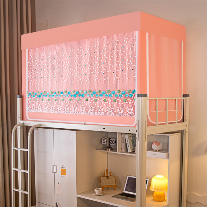 91家纺网 家纺一手货源 找家纺 千逸虹 2024新款强遮光布料刺绣纱上下铺帐纱 粉色