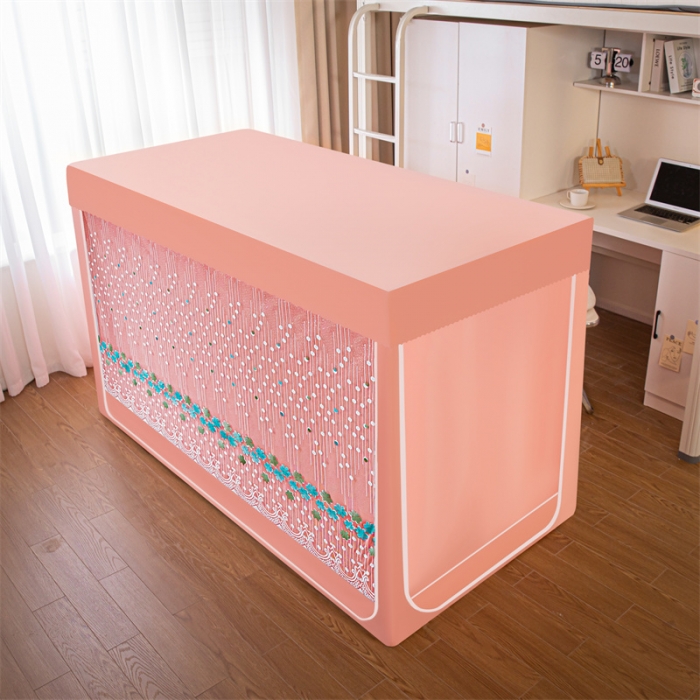 91家纺网 家纺一手货源 找家纺 千逸虹 2024新款强遮光布料刺绣纱上下铺帐纱 粉色