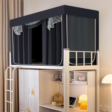 千逸虹 2024新款强遮光布料刺绣纱上下铺帐纱 黑色