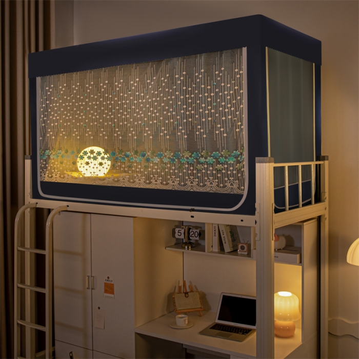 91家纺网 家纺一手货源 找家纺 千逸虹 2024新款强遮光布料刺绣纱上下铺帐纱 黑色