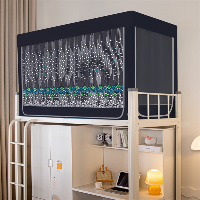 91家纺网 家纺一手货源 找家纺 千逸虹 2024新款强遮光布料刺绣纱上下铺帐纱 黑色