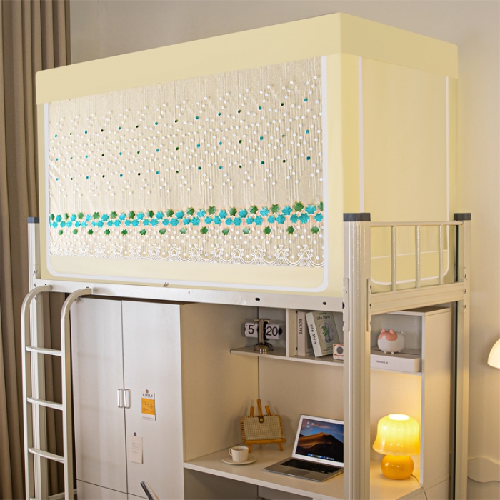 91家纺网 家纺一手货源 找家纺 千逸虹 2024新款强遮光布料刺绣纱上下铺帐纱 黄色