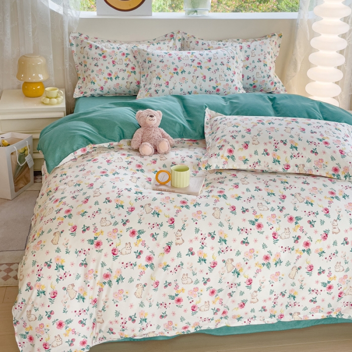 91家纺网 家纺一手货源 找家纺 布可家纺 2025新款水洗磨毛印花四件套（提供买家秀） 小粉兔兔