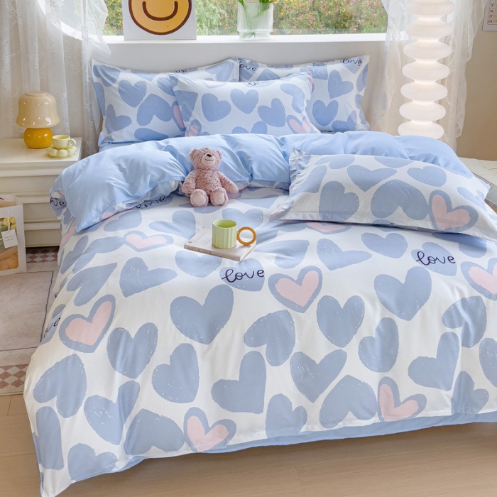 91家纺网 家纺一手货源 找家纺 布可家纺 2025新款水洗磨毛印花四件套（提供买家秀） 撞色爱心