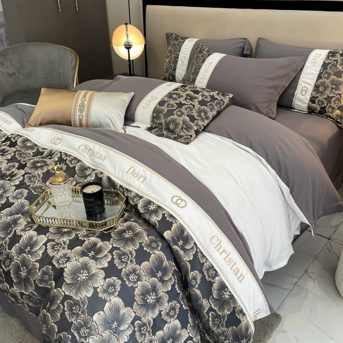 91家纺网 家纺一手货源 找家纺 布可家纺 2025新款轻奢精致浮雕刺绣提花四件套 玫瑰-高级灰