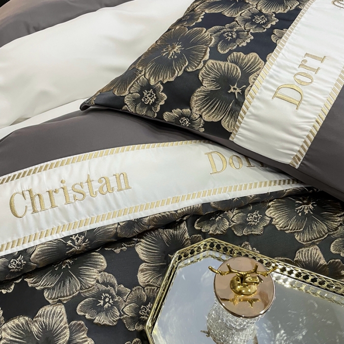 91家纺网 家纺一手货源 找家纺 布可家纺 2025新款轻奢精致浮雕刺绣提花四件套 玫瑰-高级灰