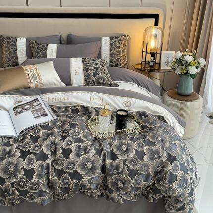 布可家纺 2025新款轻奢精致浮雕刺绣提花四件套 玫瑰-高级灰