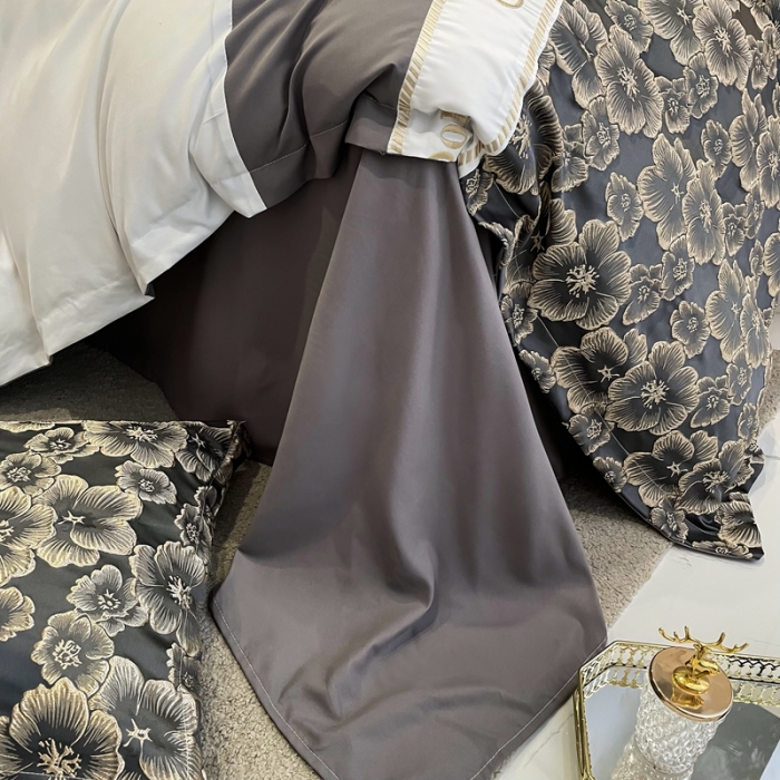 91家纺网 家纺一手货源 找家纺 布可家纺 2025新款轻奢精致浮雕刺绣提花四件套 玫瑰-高级灰