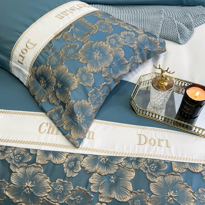 91家纺网 家纺一手货源 找家纺 布可家纺 2025新款轻奢精致浮雕刺绣提花四件套 玫瑰-星海蓝