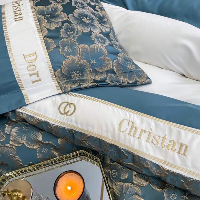 91家纺网 家纺一手货源 找家纺 布可家纺 2025新款轻奢精致浮雕刺绣提花四件套 玫瑰-星海蓝