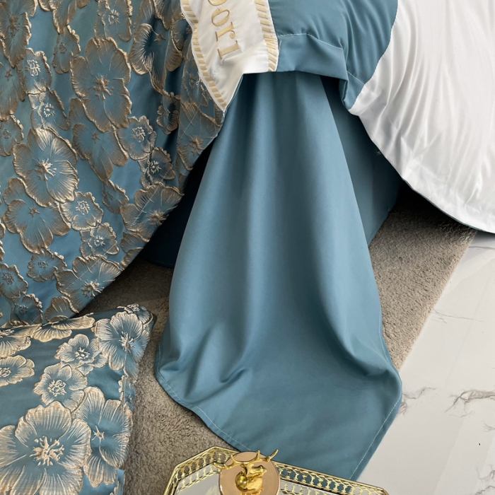 91家纺网 家纺一手货源 找家纺 布可家纺 2025新款轻奢精致浮雕刺绣提花四件套 玫瑰-星海蓝