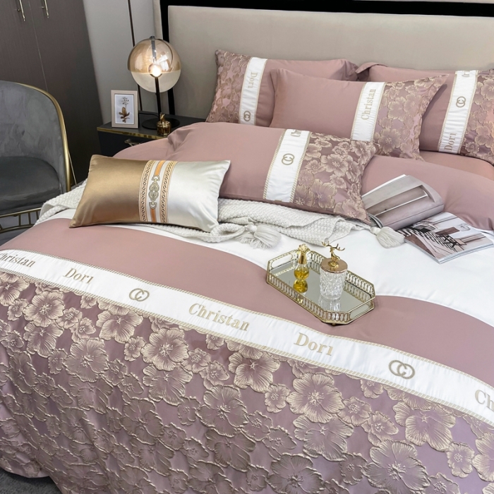 91家纺网 家纺一手货源 找家纺 布可家纺 2025新款轻奢精致浮雕刺绣提花四件套 玫瑰-胭脂粉