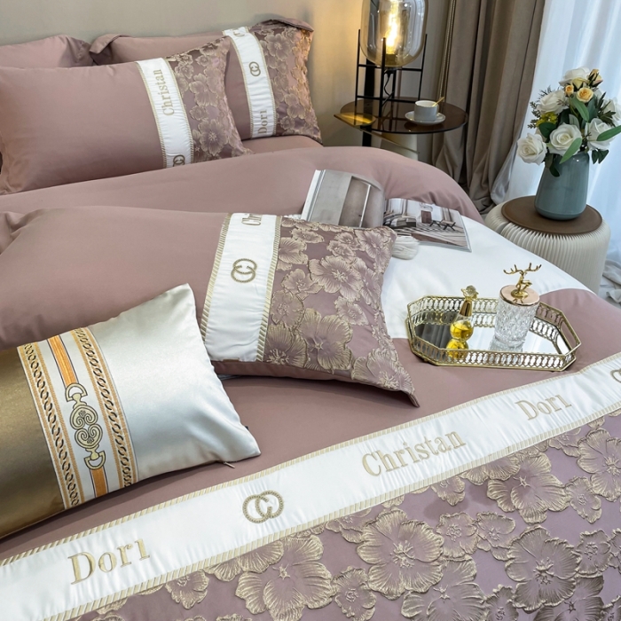 91家纺网 家纺一手货源 找家纺 布可家纺 2025新款轻奢精致浮雕刺绣提花四件套 玫瑰-胭脂粉