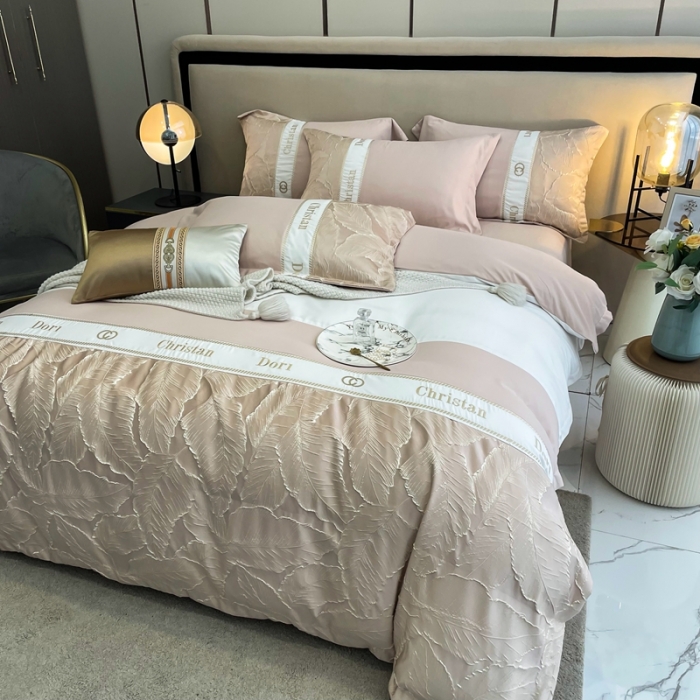 91家纺网 家纺一手货源 找家纺 布可家纺 2025新款轻奢精致浮雕刺绣提花四件套 茱丽叶-粉