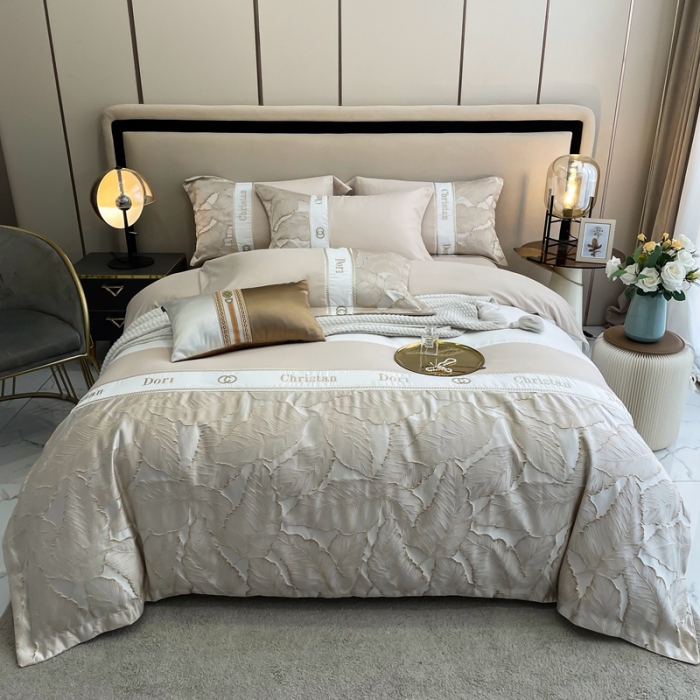 91家纺网 家纺一手货源 找家纺 布可家纺 2025新款轻奢精致浮雕刺绣提花四件套 茱丽叶-金