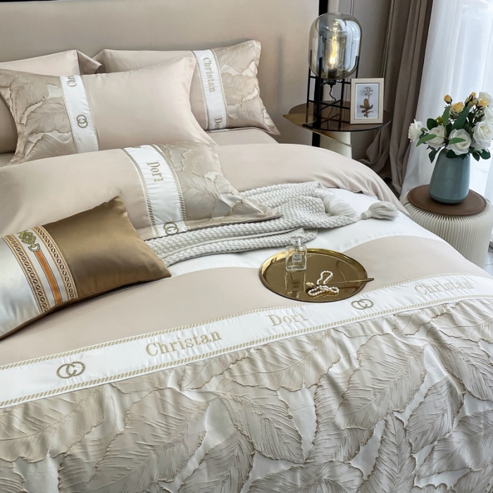 91家纺网 家纺一手货源 找家纺 布可家纺 2025新款轻奢精致浮雕刺绣提花四件套 茱丽叶-金