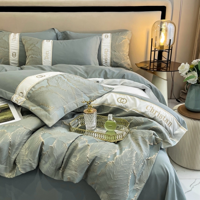 91家纺网 家纺一手货源 找家纺 布可家纺 2025新款轻奢精致浮雕刺绣提花四件套 茱丽叶-蓝