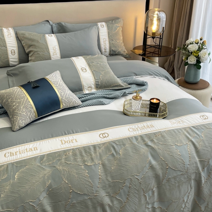 91家纺网 家纺一手货源 找家纺 布可家纺 2025新款轻奢精致浮雕刺绣提花四件套 茱丽叶-蓝