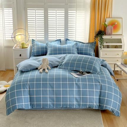 好亿来家纺 2025新款无印风植物羊绒加厚斜纹磨毛单被套 海蓝大格