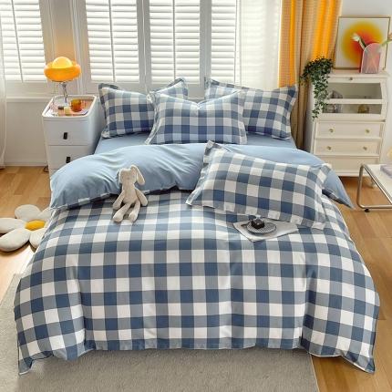 好亿来家纺 2025新款无印风植物羊绒加厚斜纹磨毛单被套 蓝白中格