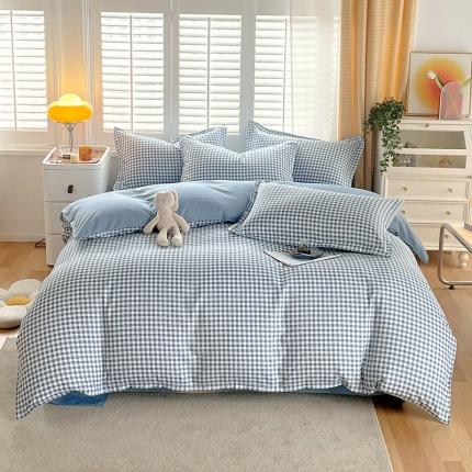 好亿来家纺 2025新款无印风植物羊绒加厚斜纹磨毛单被套 蓝灰小格