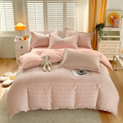 好亿来家纺 2025新款无印风植物羊绒加厚斜纹磨毛单被套 蜜粉小格