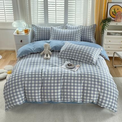 好亿来家纺 2025新款无印风植物羊绒加厚斜纹磨毛单被套 田字格-蓝