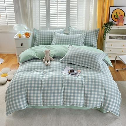 好亿来家纺 2025新款无印风植物羊绒加厚斜纹磨毛单被套 田字格-绿