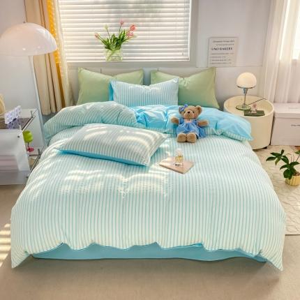 91家纺网 家纺一手货源 找家纺 2023新款纯棉色织锦瑟提花提花水洗棉床上四件套纯棉全棉被套床单床笠款