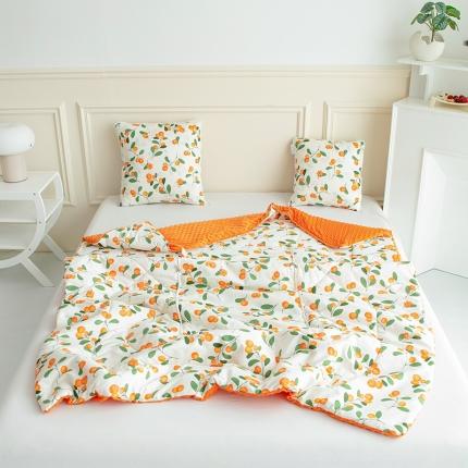 91家纺网 家纺一手货源 找家纺 翰轩家居 2023新款全棉印花小清新豆豆绒抱枕被 心想事橙