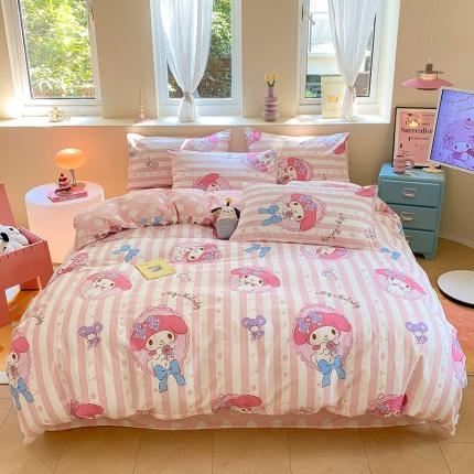 91家纺网 家纺一手货源 找家纺 金爱家 2023新款三丽鸥正版授权纯棉印花系列四件套 甜甜美乐蒂