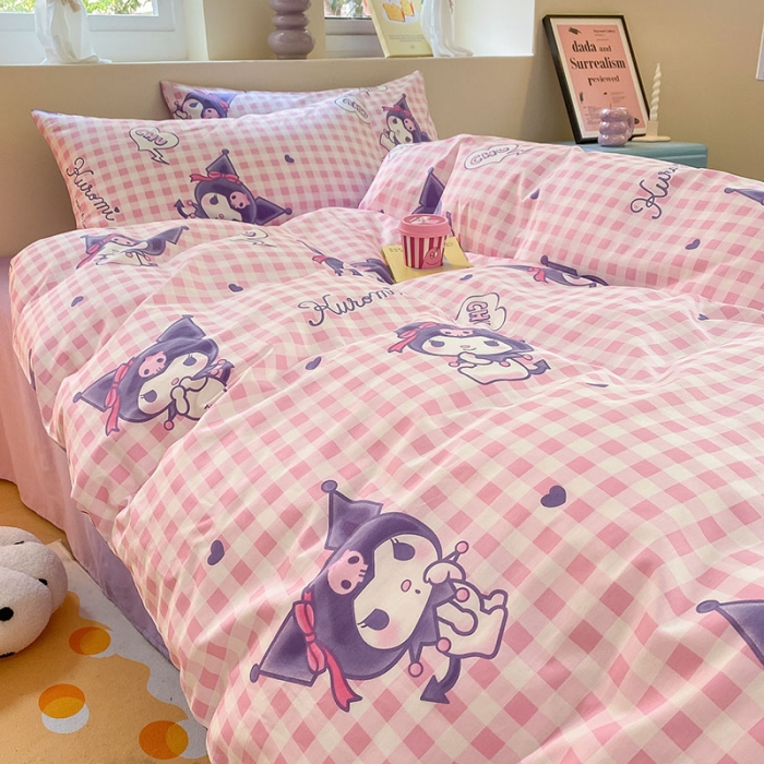 91家纺网 家纺一手货源 找家纺 金爱家 2023新款三丽鸥正版授权纯棉印花系列四件套 库洛米之心