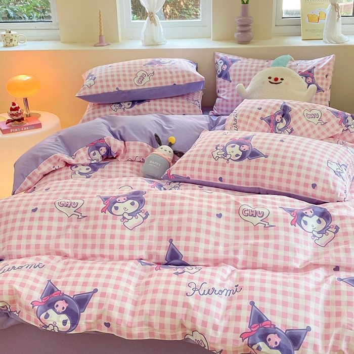 91家纺网 家纺一手货源 找家纺 金爱家 2023新款三丽鸥正版授权纯棉印花系列四件套 库洛米之心