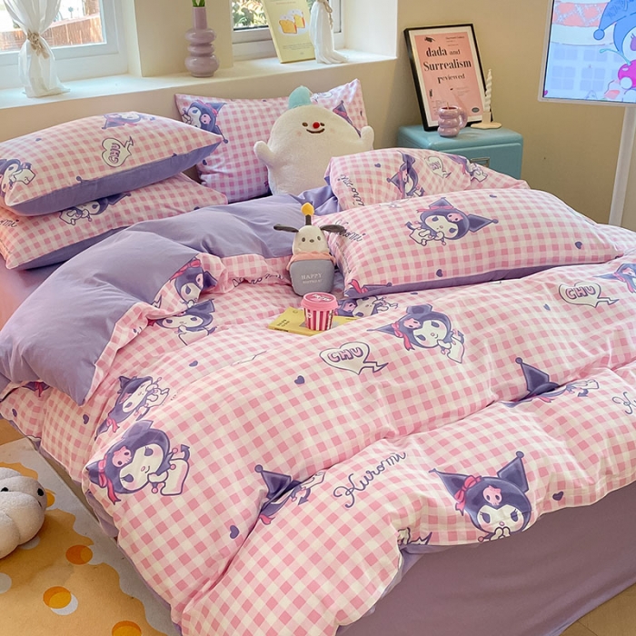 91家纺网 家纺一手货源 找家纺 金爱家 2023新款三丽鸥正版授权纯棉印花系列四件套 库洛米之心