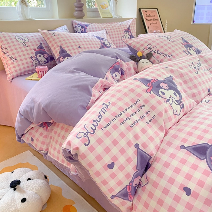 91家纺网 家纺一手货源 找家纺 金爱家 2023新款三丽鸥正版授权纯棉印花系列四件套 库洛米之心