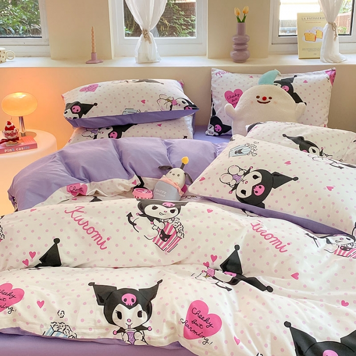 91家纺网 家纺一手货源 找家纺 金爱家 2023新款三丽鸥正版授权纯棉印花系列四件套 甜筒库洛米