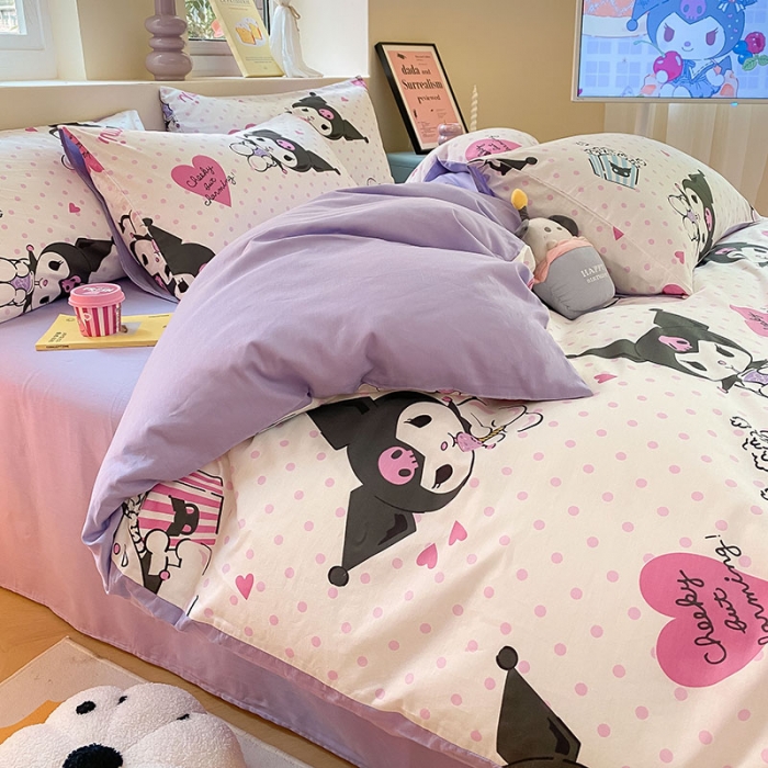 91家纺网 家纺一手货源 找家纺 金爱家 2023新款三丽鸥正版授权纯棉印花系列四件套 甜筒库洛米