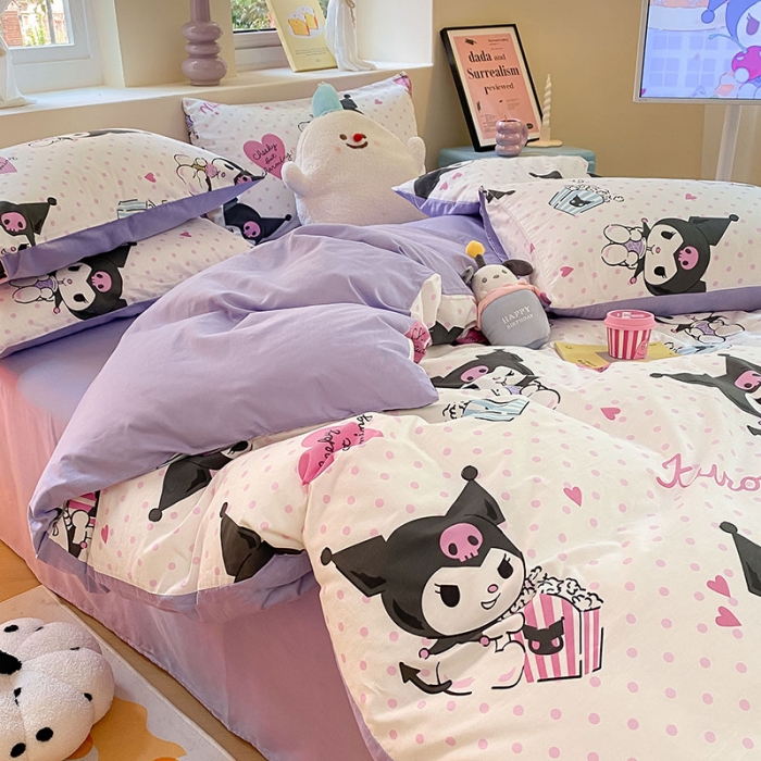 91家纺网 家纺一手货源 找家纺 金爱家 2023新款三丽鸥正版授权纯棉印花系列四件套 甜筒库洛米