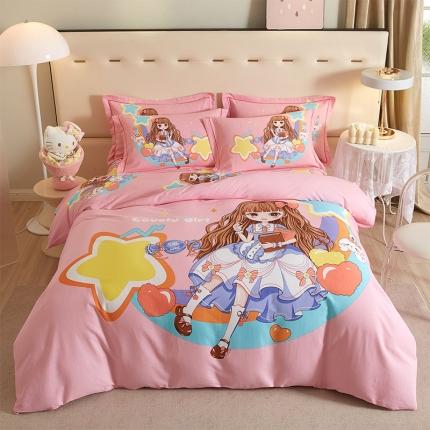 91家纺网 家纺一手货源 找家纺 格里芬家纺 2023新款全棉大版磨毛纯棉生态磨毛四件套 黛西公主-粉