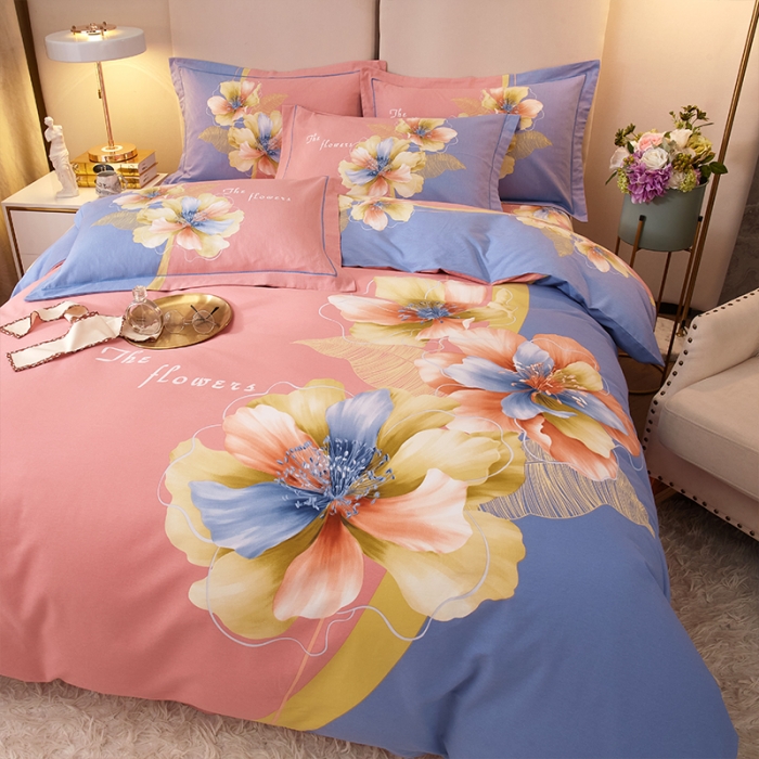 91家纺网 家纺一手货源 找家纺 格里芬家纺 2023新款全棉大版磨毛纯棉生态磨毛四件套 贝瑶-粉