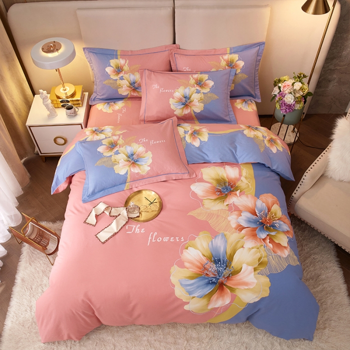 91家纺网 家纺一手货源 找家纺 格里芬家纺 2023新款全棉大版磨毛纯棉生态磨毛四件套 贝瑶-粉