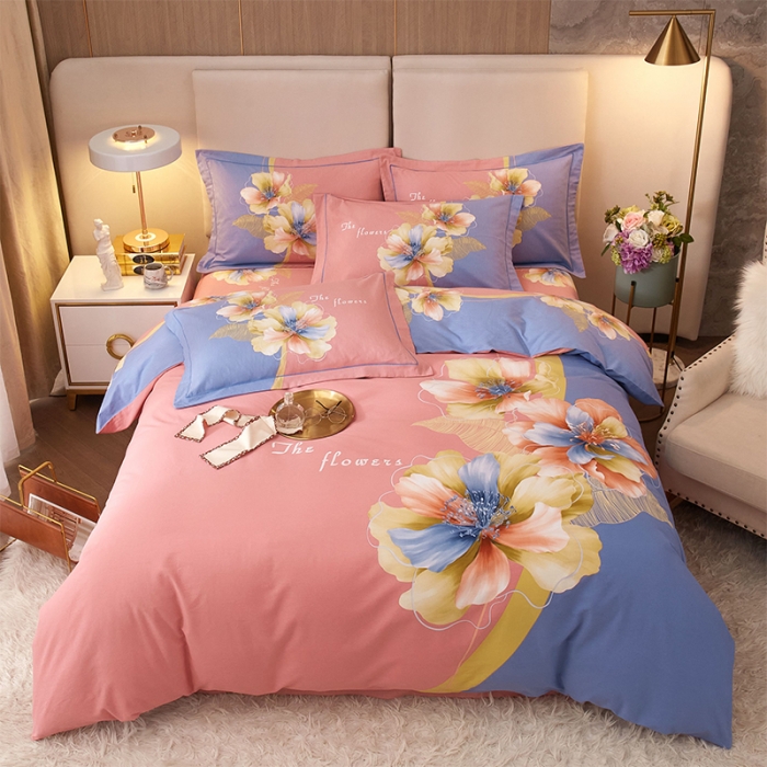 91家纺网 家纺一手货源 找家纺 格里芬家纺 2023新款全棉大版磨毛纯棉生态磨毛四件套 贝瑶-粉